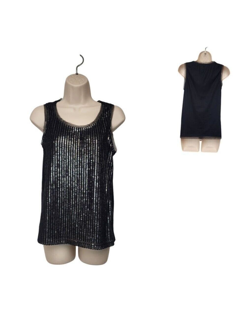 Chico's Black Gold Sequins Tulle Tank Top Size 00 XS